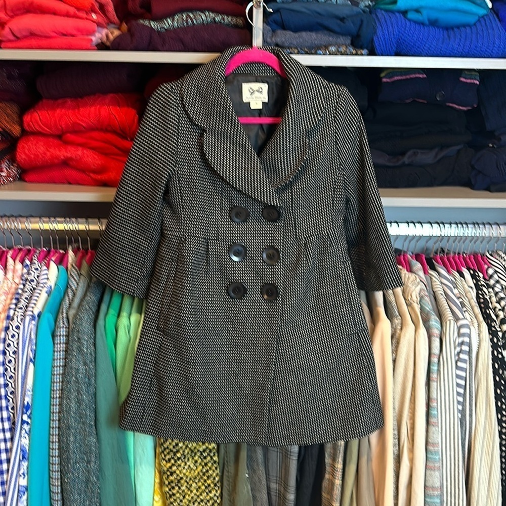 Vintage Forever 21 brown/white polka dots 3/4 quarter sleeves peacoat size XS​